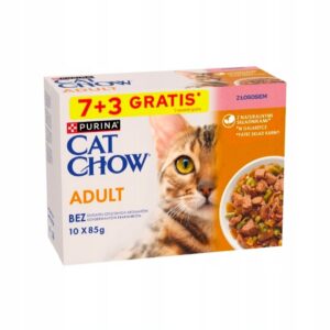 purina cat chow adult karma dla kotów łosoś z fasolką 85 g 10 (7+3)