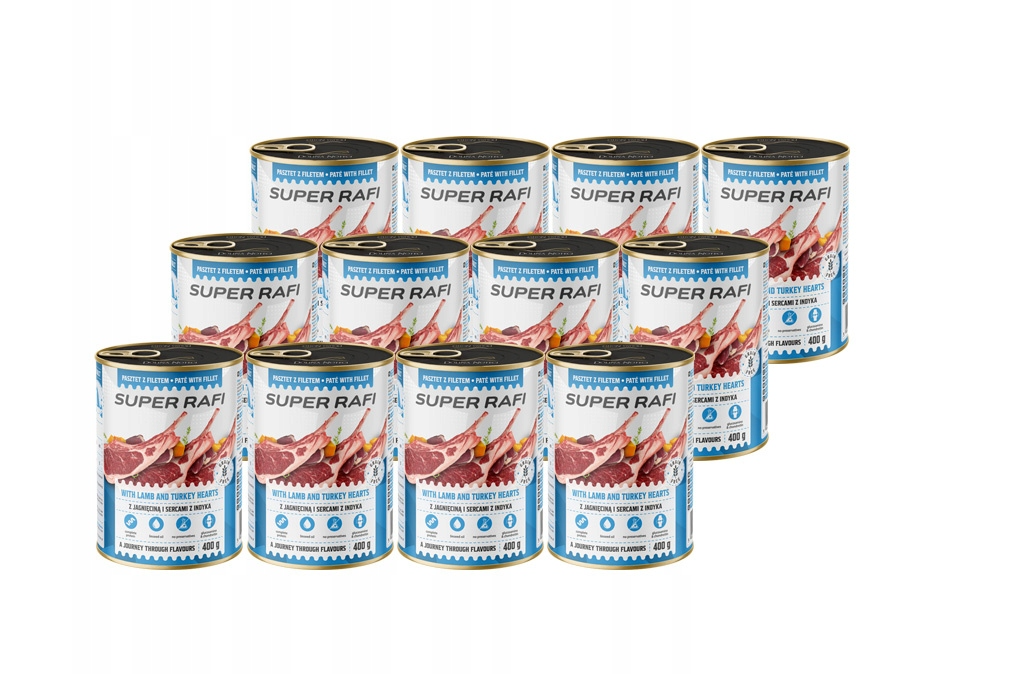 super rafi mokra karma dla psa z jagnięciną i sercami indyka zestaw 12x400g super rafi mokra karma dla psa z jagnięciną i sercami indyka zestaw 12x400g